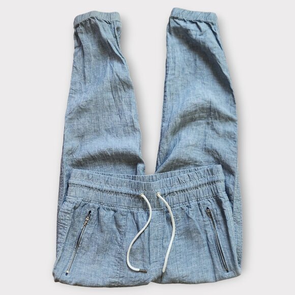 Athleta Cabo Linen Joggers Womens Size 2 Chambray Blue Athleisure Lounge - Picture 2 of 10